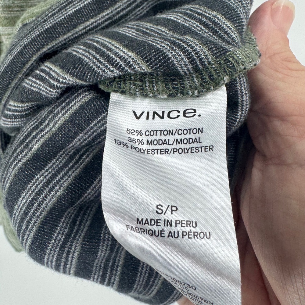Vince Mens Sage Green Striped Cotton Modal Long Sleeve Crewneck Sweater Small - Picture 6 of 9